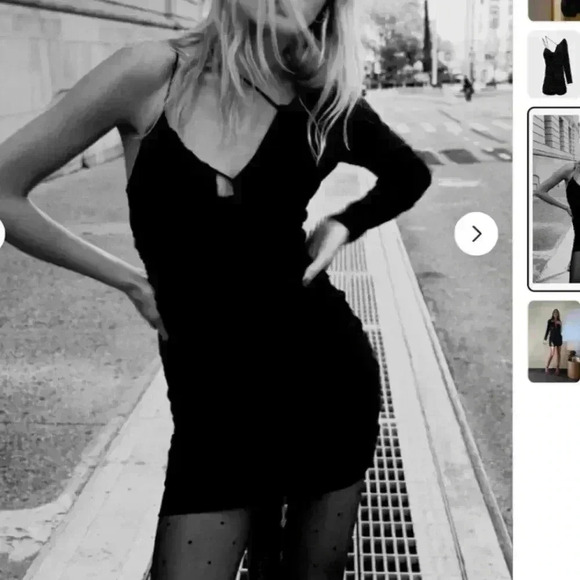 Zara Draped Dress Midi Short Black Strappy - Picture 3 of 9